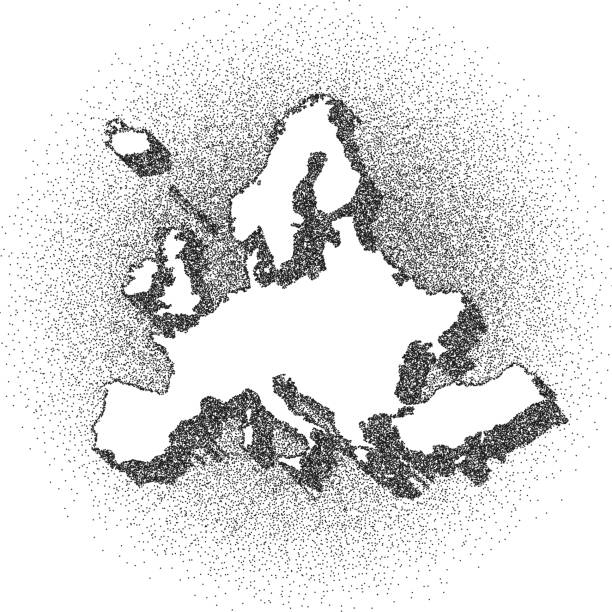 Stippled Europe map - Stippling Art - Dotwork - Dotted style Map of Europe draw with the stippling technique. Beautiful and trendy illustration created only with dots and isolated on a blank background. White map with dotted black outline and dark shadow. White background with a stippled circular gradient. (colors used: black and white). Vector Illustration (EPS10, well layered and grouped). Easy to edit, manipulate, resize or colorize. Vector and Jpeg file of different sizes. turkey tattoo stock illustrations
