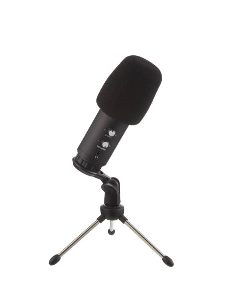 istock Microphone isolated on white background. Microphone with a desk stand. 1370870289