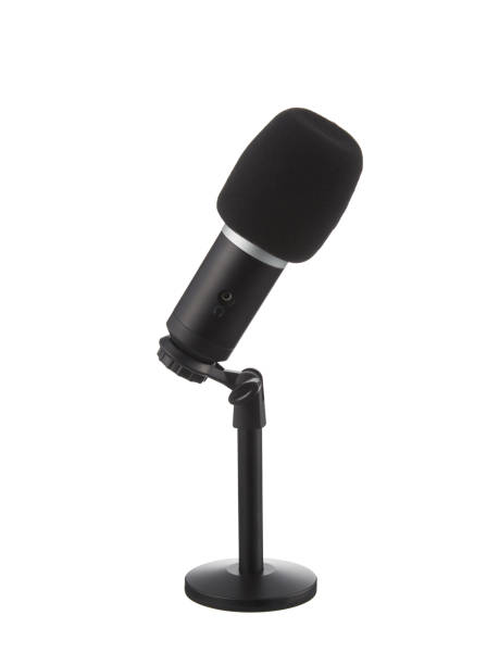 Microphone isolated on white background. Microphone with a desk stand.