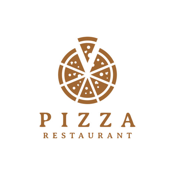 pizza slice logo design delicious italian pizza slice logo design pizzeria stock illustrations