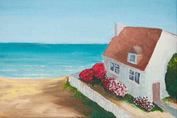 istock Oil painting - house by the sea. 1370870686