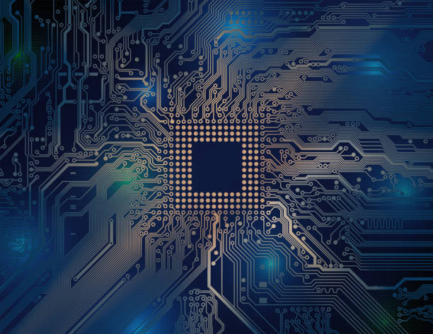 Printed circuit board, motherboard. Abstract technological background, microchip. Analog circuit. Computer technology. Science futuristic vector design, cyber innovation concept. Place for text Printed circuit board, motherboard. Abstract technological background, microchip. Analog circuit. Computer technology. Science futuristic vector design, cyber innovation concept. Place for text semiconductor stock illustrations