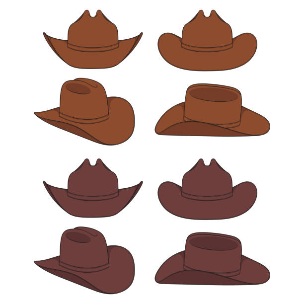 illustrations, cliparts, dessins animés et icônes de ensemble d’illustrations en couleur avec chapeau de cow-boy. objets vectoriels isolés. - cowboy hat personal accessory equipment headdress