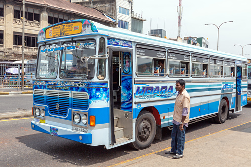 Kandy, Sri Lanka - February 13, 2020: Bus on the street in Colombo