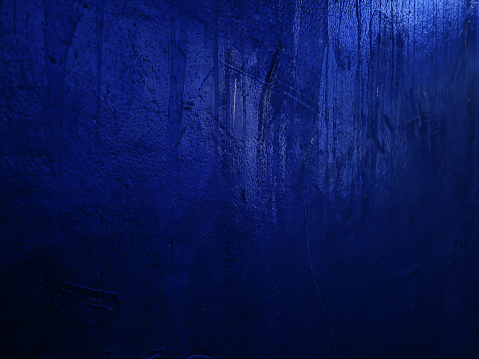 old grunge blue wall texture background with blank space for design (focus at center of image). blue foil cement wall texture background. metallic wall.