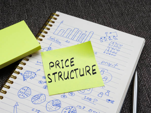istock Page with calculations and sticker with price structure words. 1370883977