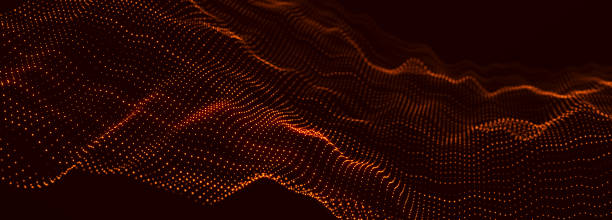 istock Abstract flow of luminous particles on dark background. Movement of colored dots. Big data. 3D rendering. Widescreen 1370884565