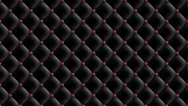Vector illustration of Black leather upholstery with red buttons