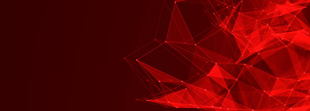 istock Connection of dots and lines structure on dark background. Red abstract polygonal space. 3d Widescreen 1370885027