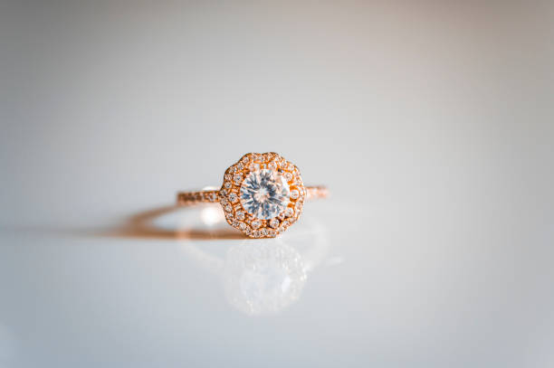 istock Close up Elegant diamond ring jewelry set in white background 1370887676