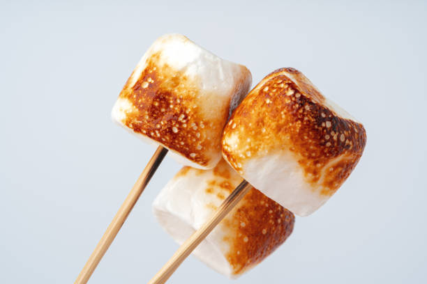 istock Roasted Marshmallow on a stick, isolated on a white background. 1370889524