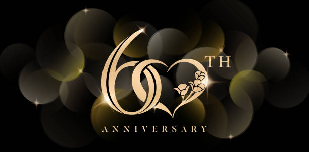 ilustrações de stock, clip art, desenhos animados e ícones de 60th anniversary symbol with love or heart and sparkling glitter isolated black backgrounds. applicable for greeting cards, invitation, wedding anniversary , banner and celebration company or business - diamond jubilee