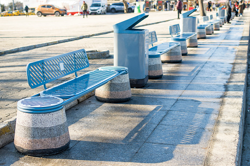 Park bench to city street