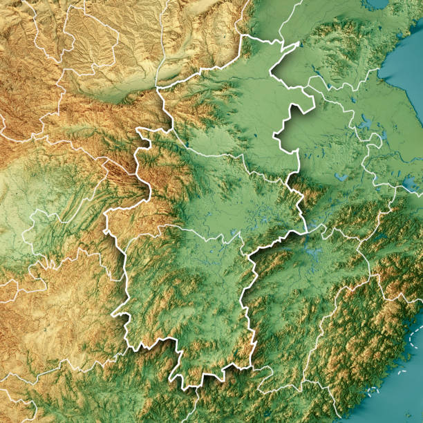 istock Central China Region 3D Render Topographic Map Color Border 1370893908