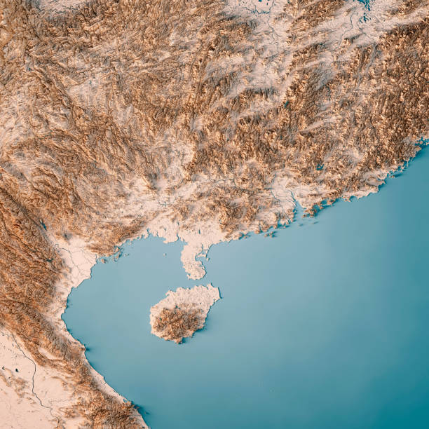 south china region 3d render topographic map neutral - 海南島 插圖 個照片及圖片檔