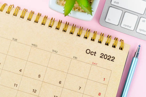 istock October 2022 desk calendar with keyboard computer. 1370894091