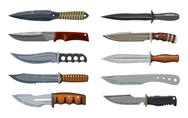 zestaw noży, wojskowy, myśliwski i bojowy - weapon dagger hunting hunter stock illustrations