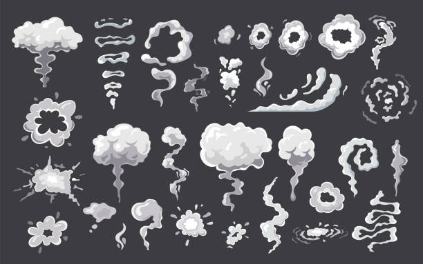 взрывные взрывы, белое облако бомбового взрыва - cloud mushroom fungus cartoon stock illustrations