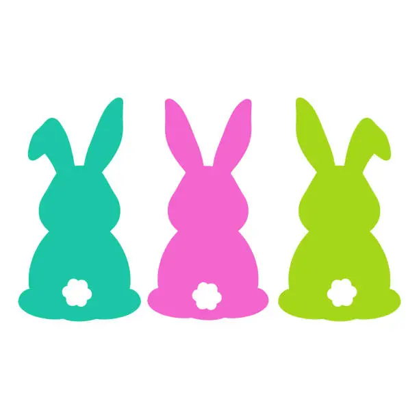 Vector illustration of Colorful and bright Easter rabbits set. Rabbit silhouettes. Back view. Easter bunny  print. Good for posters, t shirts, postcards.