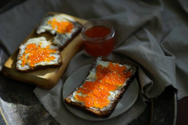 istock Sea food. Omega 3. Red caviar. Breakfast time 1370898950