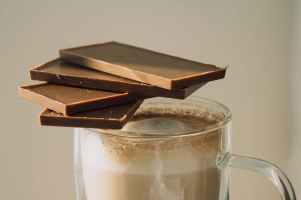 istock Cappuccino in transparent mug with chocolate bars on top with partial focus and blurred background 1370900766