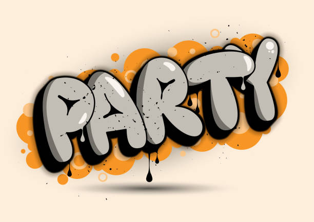 istock Party vector illustration. Party word in bubble graffiti style with drips, drops and spray effect. 1370902269