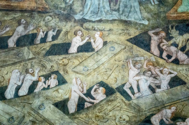Vipiteno, Italy - September 19, 2020:  A Ghotic style fresco in the Holy Ghost church