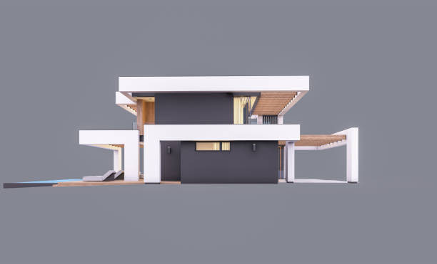 istock 3d rendering of modern house in luxurious style in evening isolated on gray 1370906429
