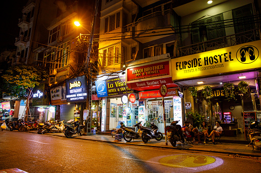 Hanoi, Bac Bo, Vietnam - October 27, 2019: The night market in the streets of Hanoi in Vietnam,
