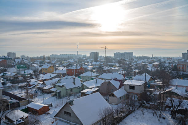 istock Winter panorama city view with architecture 1370908344
