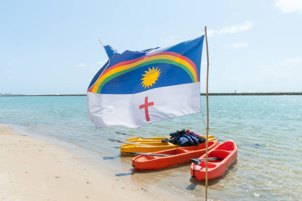Pernambuco flag at Muro Alto beach, Ipojuca, Brazil stock photo