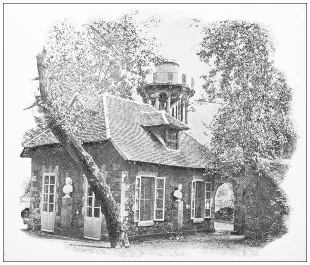 Antique travel photographs of Paris and France: Dairy of Marie Antoinette Antique travel photographs of Paris and France: Dairy of Marie Antoinette palace of versailles stock illustrations