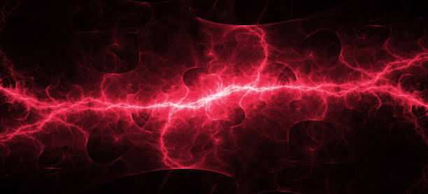 Hot dark red plasma lightning, abstract energy and electrical background stock photo