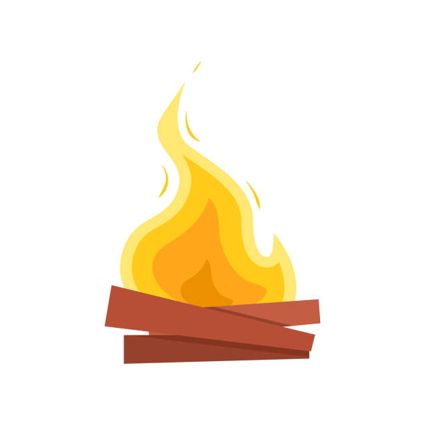 Burning campfire or bonfire on wooden logs isolated on white background. Design element of flame on firewood. Orange cartoon blaze. Colorful flat vector illustration. Burning campfire or bonfire on wooden logs isolated on white background. Design element of flame on firewood. Orange cartoon blaze. Colorful flat vector illustration bonfire isolated stock illustrations