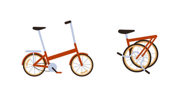 комплект красного современного складного городского велосипеда. экологический транспорт вид сбоку и складывается. поездки на компактном � - collapsible stock illustrations
