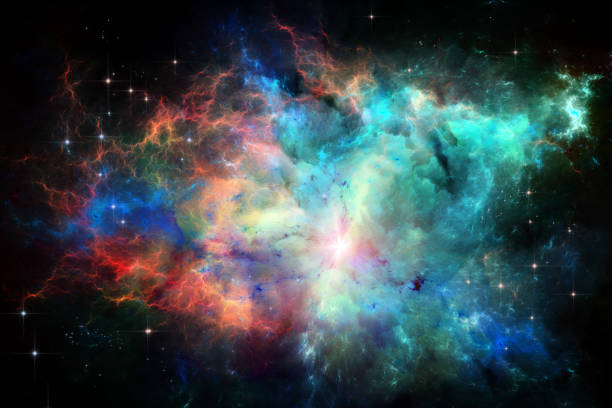 multicolored nebula dark space background, digital and watercolor painting galaxy stock illustrations