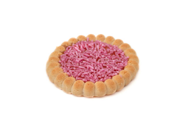 Strawberry jelly biscuit isolated on white background.