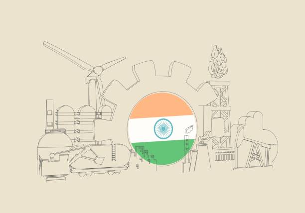 illustrations, cliparts, dessins animés et icônes de concept industriel d’énergie et d’énergie. icônes industrielles et équipement avec drapeau de l’inde. - production dénergie
