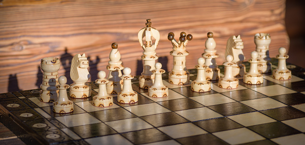 White chessmen on a chessboard