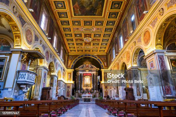 The Majestic Central Nave Of The Basilica Of San Lorenzo In Lucina In The Heart Of Rome Stock Photo - Download Image Now