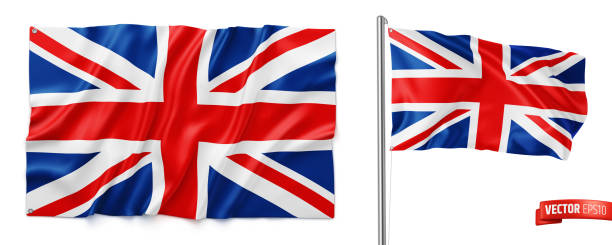illustrazioni stock, clip art, cartoni animati e icone di tendenza di vettori realistici bandiere del regno unito - british flag flag london england england