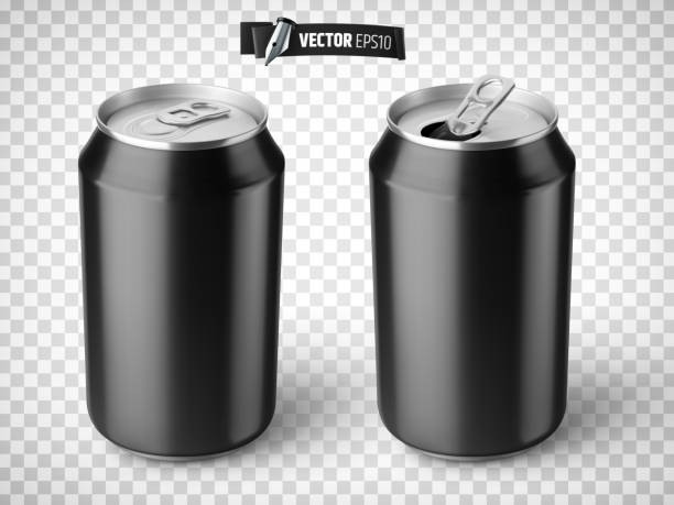 Vector realistic soda cans Vector realistic illustration of black soda cans on a transparent background. coca cola products stock illustrations