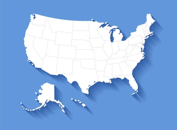 united states of america) 맵 - map usa three dimensional shape cartography stock illustrations