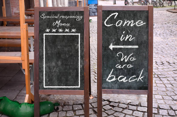 istock open sign, restaurant or cafe ready to service after corona lockdown, chalkboard with blank space for menu, food and drink, reopening business after corona lockdown concept 1370923147