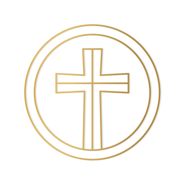 illustrazioni stock, clip art, cartoni animati e icone di tendenza di cristiano dorato, icona della croce cattolica - illustrazione vettoriale - god cross cross shape the crucifixion