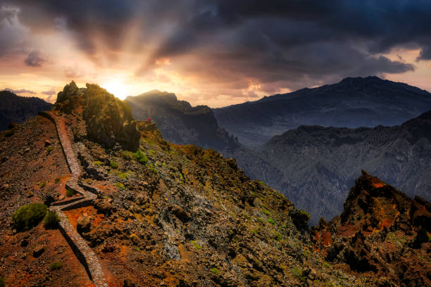 Observatories of the Roque de los Muchachos on Canary ( Parque Nacional de la Caldera de Taburiente ) Island La Palma in the province of Santa Cruz de Tenerife - Spain - fotografia de stock