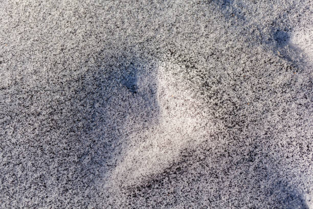 istock Black soot from the boiler room on white snow. 1370925858