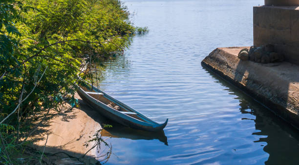 istock Peaceful natural scenery in Phan Rang, Vietnam with empty boat on the river. 1370926620