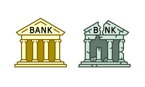 銀行と壊れた銀行のアイコン - breaking the bank点のイラスト素材／クリップアート素材／マンガ素材／アイコン素材