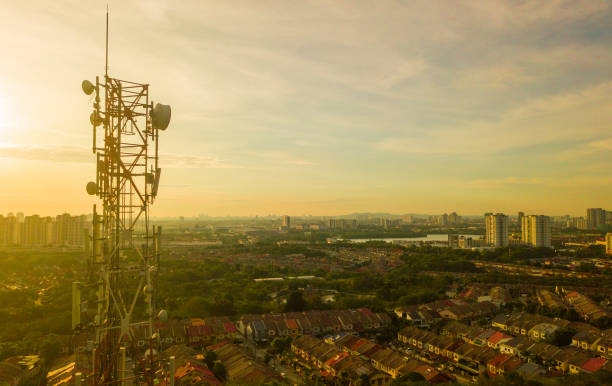 5G Towers In Modern City Locations during sunset in Malaysia